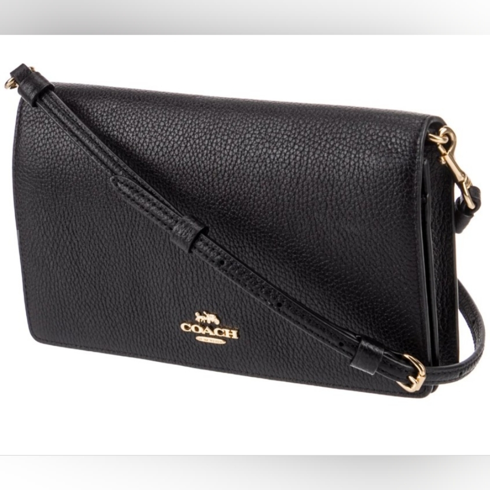 Authentic Coach Black Leather Crossbody Bag / Wallet